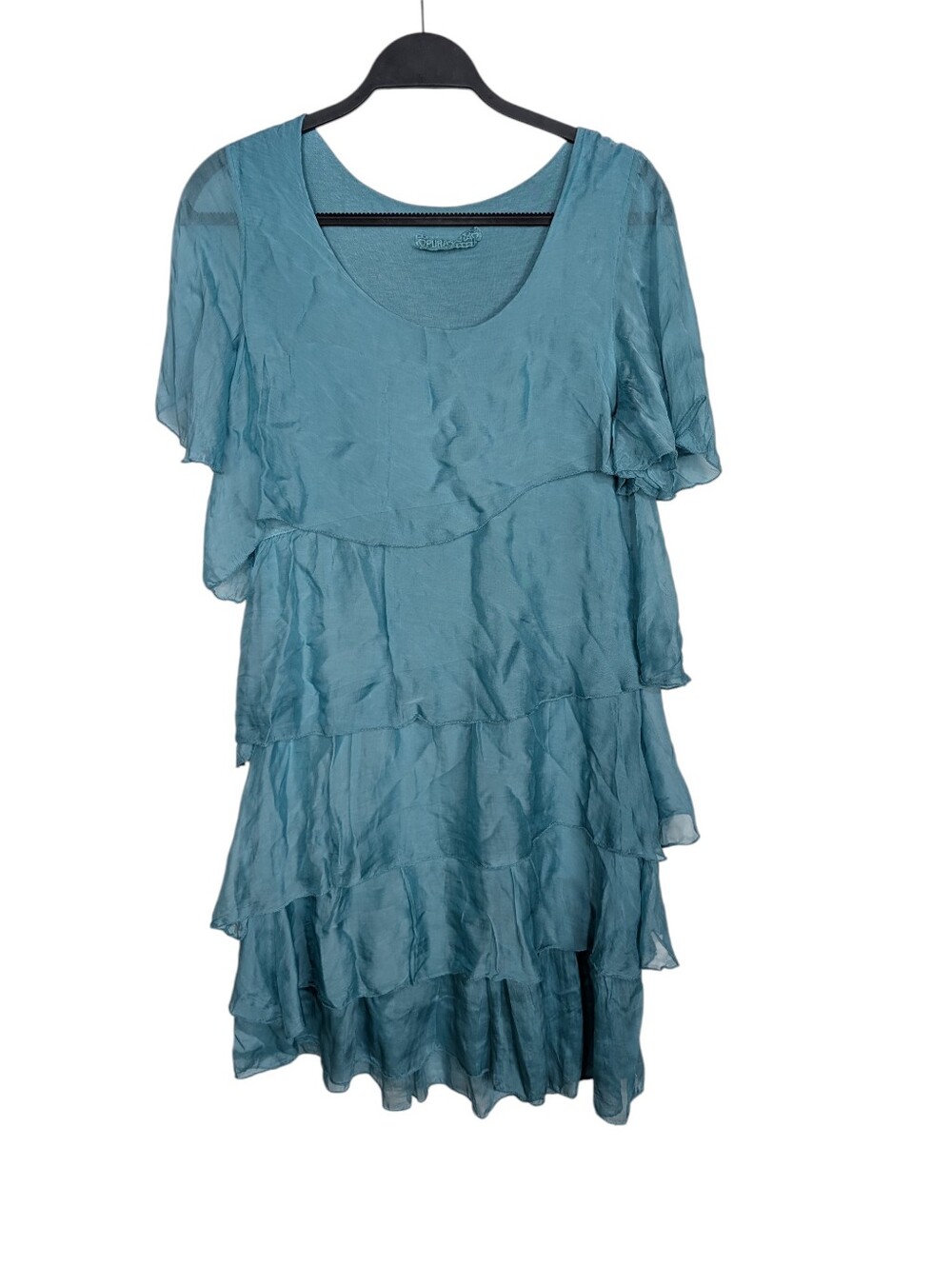 Pura Seta 100% Silk Ruffle Tiered Made In Italy Bohemian Dress Size Large